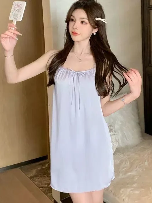 Sweet Style Ice Silk Strap Sleep Dress Women Large Size Summer Pure Color Beautiful Back Hollow out Thin Sleeveless Nightgown
Sweet Style Ice Silk Strap Sleep Dress Women Large Size Summer Pure Color Beautiful Back Hollow out Thin Sleeveless Nightgown