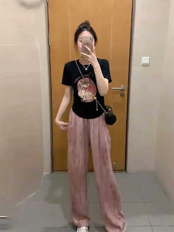 Elegant Slim Fit Short Sleeve T-Shirt Pattern Pure Cotton Summer Casual Wear Women's Straight Leg Pants Set
Elegant Slim Fit Short Sleeve T-Shirt Pattern Pure Cotton Summer Casual Wear Women's Straight Leg Pants Set
