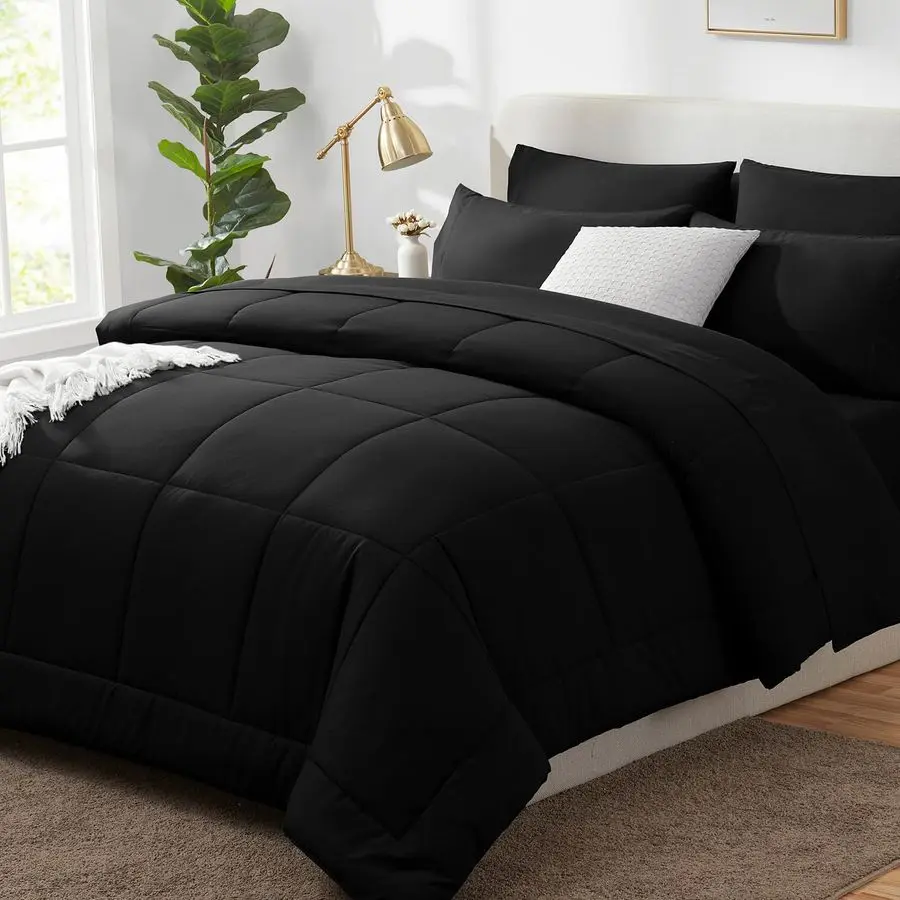 Queen Comforter Set Black, 7 Pieces Bed in a Bag, Black Comforter Queen Size, All Season Bedding Sets with Stitch Quilted Comfor
Queen Comforter Set Black, 7 Pieces Bed in a Bag, Black Comforter Queen Size, All Season Bedding Sets with Stitch Quilted Comfor