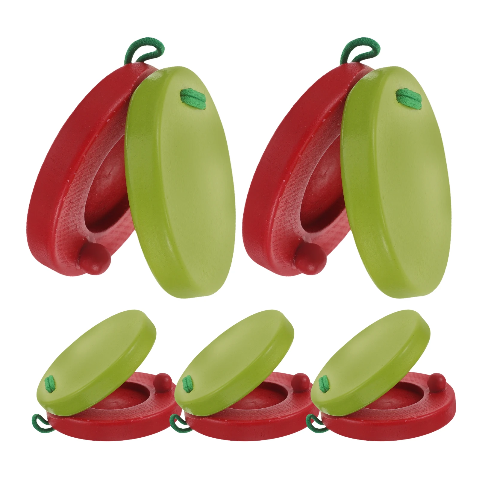 5Pcs Wooden Round Castanets Cartoon Clapper Handheld Classroom Instruments Musical Percussion Instrument Rhythm Educational