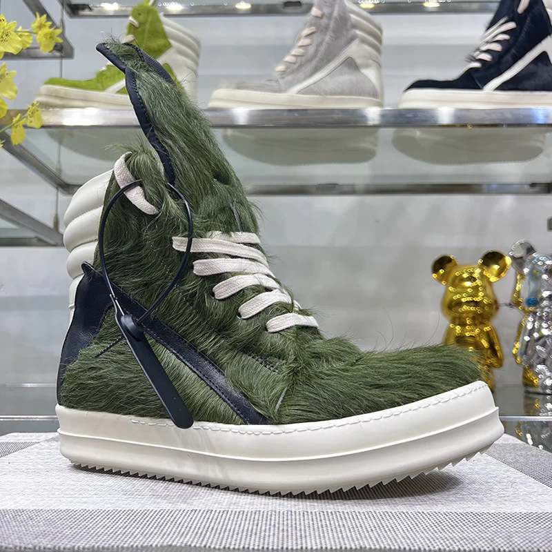 Men Leather High Top Shoes Ro Geobasket Luxury Sneakers Army Green Horse Hair Thick Sole Lace Up Zip Designer Ankle Boots Women
Men Leather High Top Shoes Ro Geobasket Luxury Sneakers Army Green Horse Hair Thick Sole Lace Up Zip Designer Ankle Boots Women