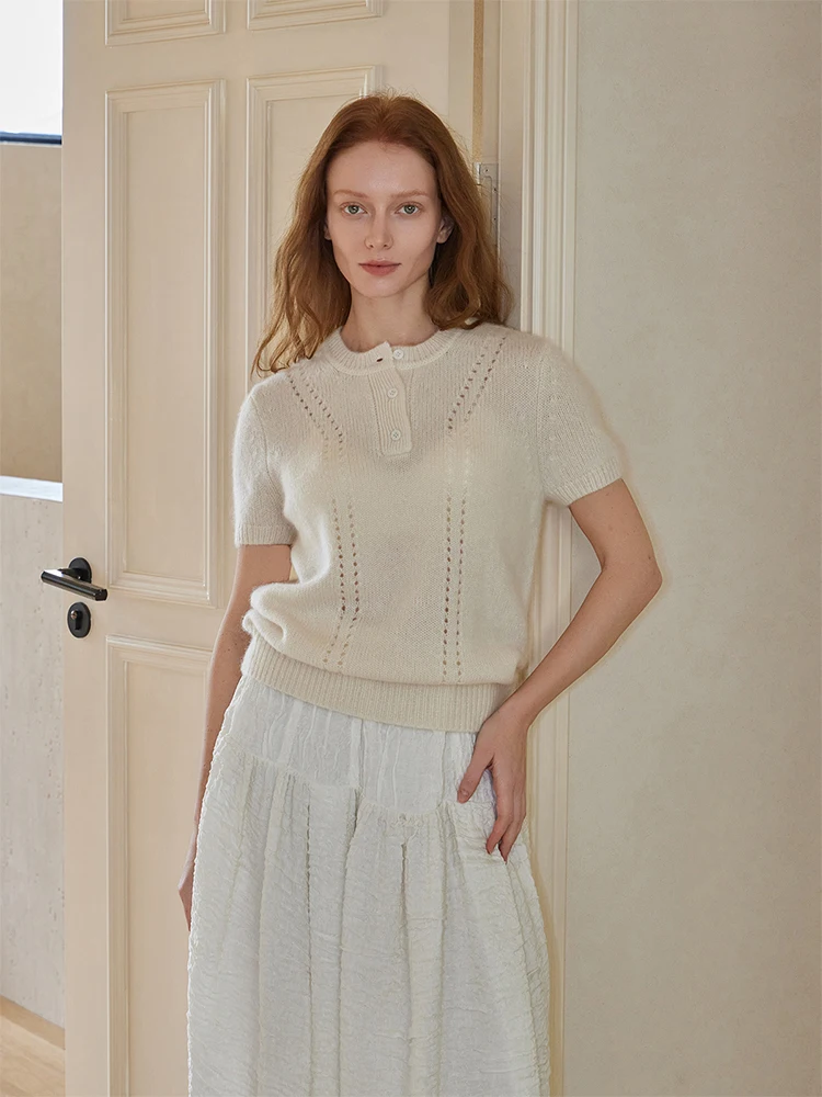 TheEase Comfortable Camere Knitted ort Sve round Ne T-irt White Simple Design Casual Loose Fit Women's Faion
TheEase Comfortable Camere Knitted ort Sve round Ne T-irt White Simple Design Casual Loose Fit Women's Faion