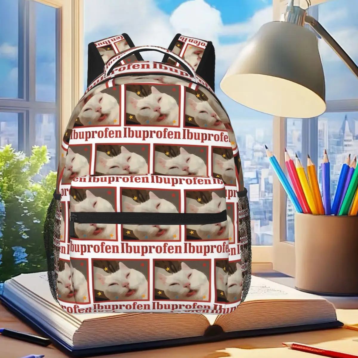 Ibuprofen Cat Tired White Cat Meme Illustration Backpack Student Boys Girls BookBag Kids School Bag Shoulder Bags for Men Women
Ibuprofen Cat Tired White Cat Meme Illustration Backpack Student Boys Girls BookBag Kids School Bag Shoulder Bags for Men Women