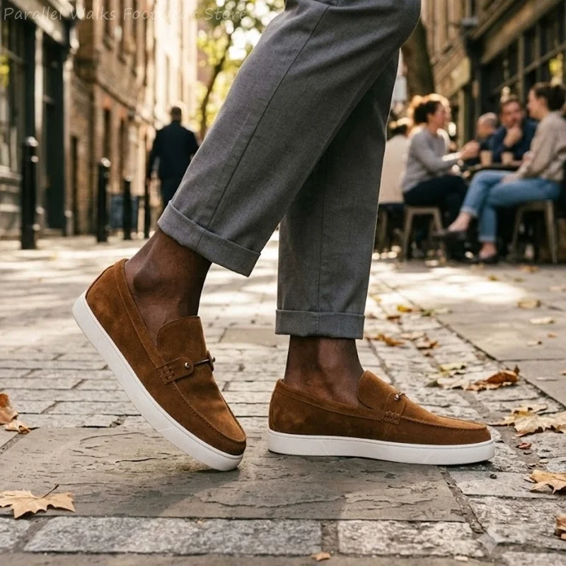 Designer Men Suede Loafers Casual Slip On White Rubber Sole Breathable Walking Shoes Metal Buckle Luxury Driving Moccasins Man
Designer Men Suede Loafers Casual Slip On White Rubber Sole Breathable Walking Shoes Metal Buckle Luxury Driving Moccasins Man