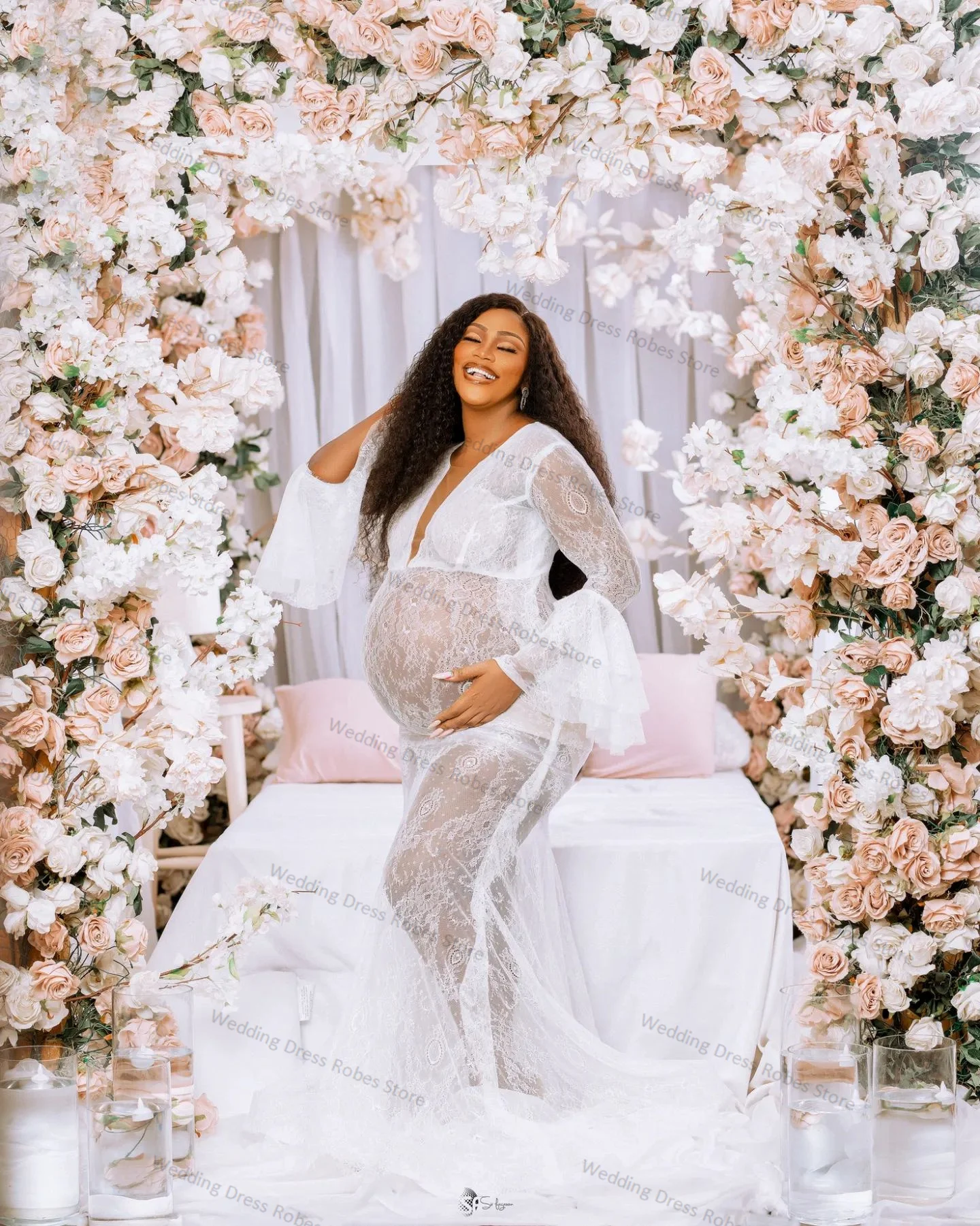 Elegant White Lace Women Pregnant Pajamas Sleepwear With Flare Sleeves Wedding Dresses Photo Shoot Custom Made Prom Party Robe
Elegant White Lace Women Pregnant Pajamas Sleepwear With Flare Sleeves Wedding Dresses Photo Shoot Custom Made Prom Party Robe