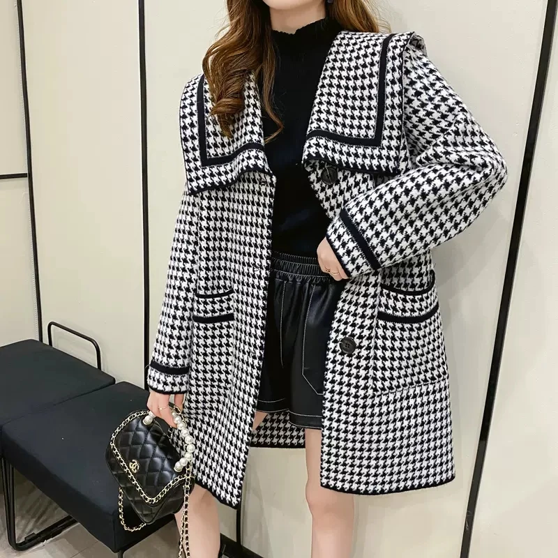 Knitt Mink Wool Coat Women Outwear Fashion Loose Sweater Cardigan Outside Autumn Winter New Long Sleeve Plaid Jacket Female Top
Knitt Mink Wool Coat Women Outwear Fashion Loose Sweater Cardigan Outside Autumn Winter New Long Sleeve Plaid Jacket Female Top