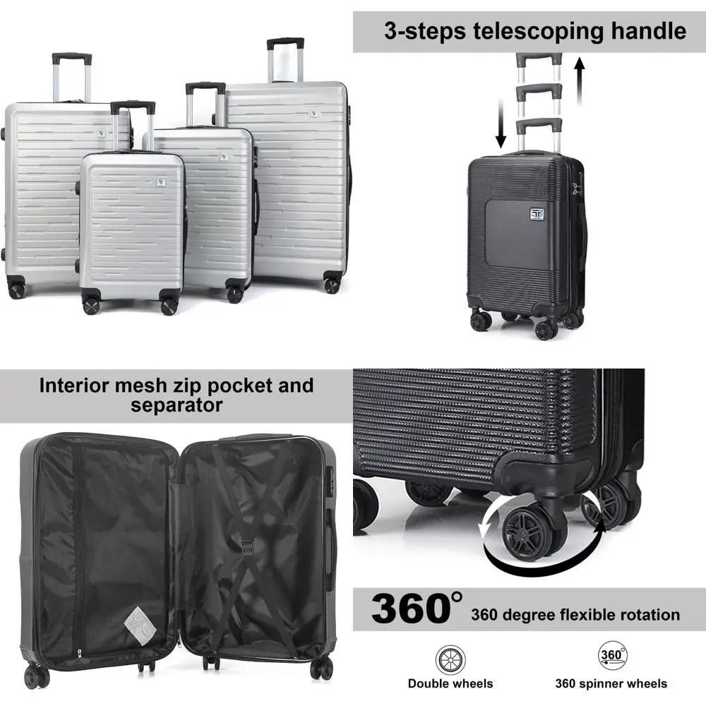 Набор чемоданов-спиннеров из 4 предметов с твердым корпусом из АБС-пластика, легкие ручные чемоданы: 20", 24", 28", 32" - серебристый 
Набор чемоданов-спиннеров из 4 предметов с твердым корпусом из АБС-пластика, легкие ручные чемоданы: 20", 24", 28", 32" - серебристый