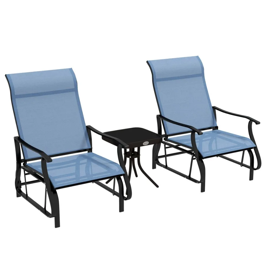3Piece Outdoor Gliders Set Bistro Set with Steel Frame Tempered Glass Top Table for Patio Garden Backyard Lawn Light Blue
3Piece Outdoor Gliders Set Bistro Set with Steel Frame Tempered Glass Top Table for Patio Garden Backyard Lawn Light Blue