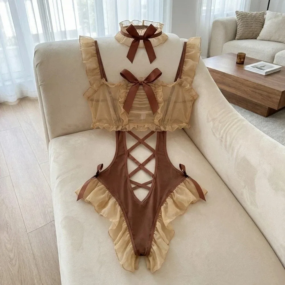 Pajamas Skirt Maid Ruffled Mesh Bodysuit Bowknot Open Crotch Bow Mesh Sheer Jumpsuit Strap Maid Uniform Slim Fit Women Lingerie
Pajamas Skirt Maid Ruffled Mesh Bodysuit Bowknot Open Crotch Bow Mesh Sheer Jumpsuit Strap Maid Uniform Slim Fit Women Lingerie