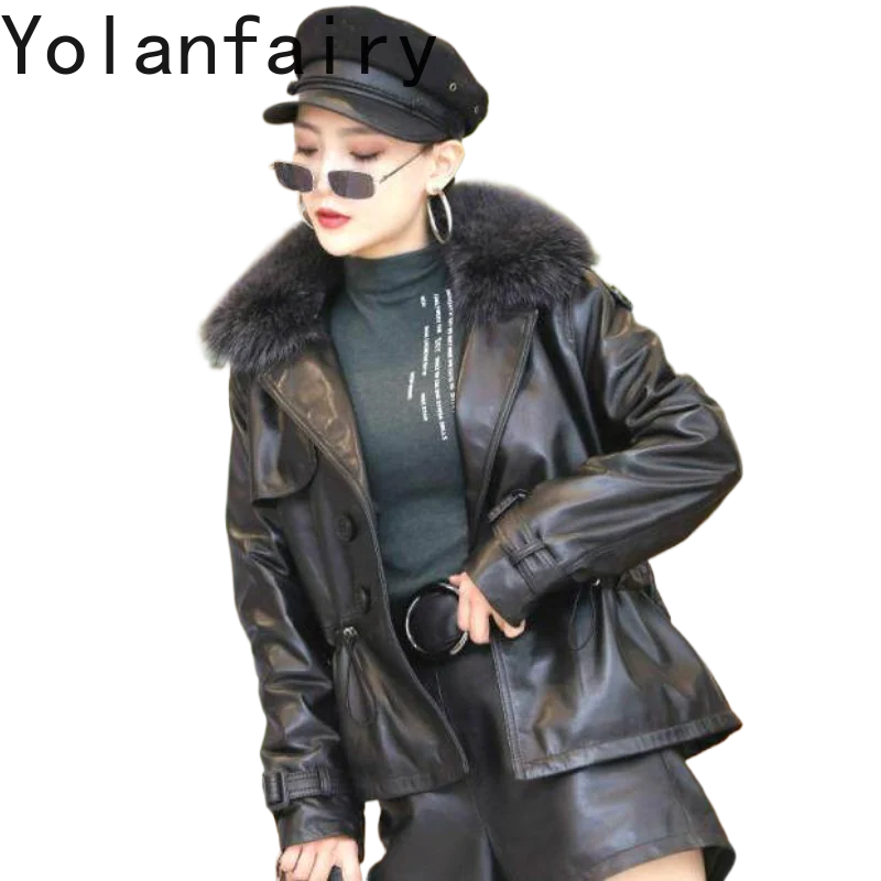 YOLANFAIRY Women Genuine Sheepskin Leather Short Jacket New Fall Fox Fur Collar Slim Fit Korean Style Cotton Padded Leather Coat
YOLANFAIRY Women Genuine Sheepskin Leather Short Jacket New Fall Fox Fur Collar Slim Fit Korean Style Cotton Padded Leather Coat