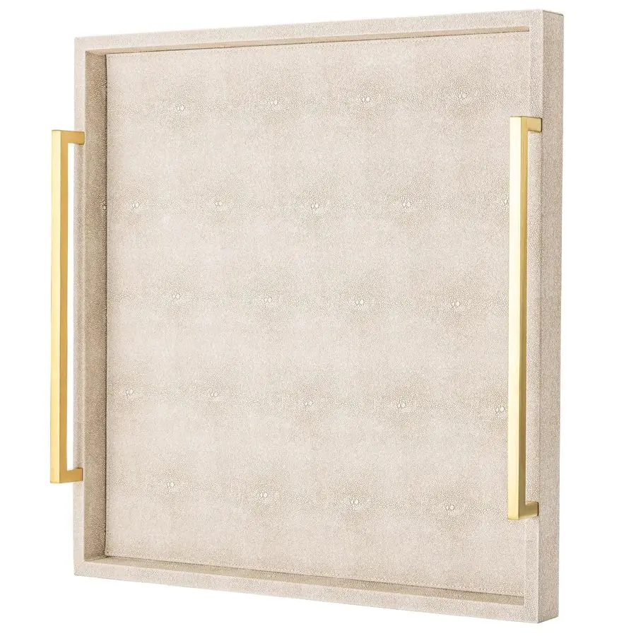 Оригинальный квадратный поднос для кофейного столика из кожи шагрин с золотыми ручками для декора гостиной
Оригинальный квадратный поднос для кофейного столика из кожи шагрин с золотыми ручками для декора гостиной