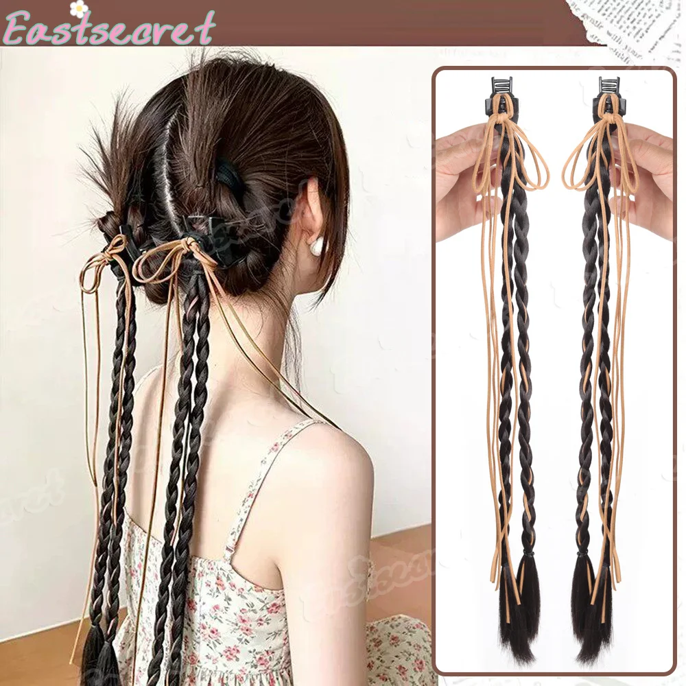 EAST Synthetic Wig braid ins style female bow ribbon double ponytail Fried Dough Twists braid hair ponytail hair ornament
EAST Synthetic Wig braid ins style female bow ribbon double ponytail Fried Dough Twists braid hair ponytail hair ornament