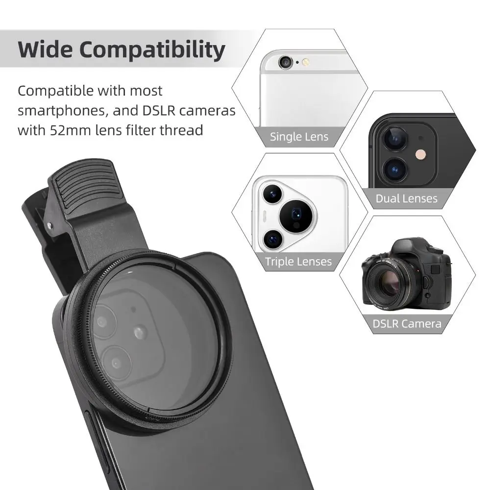 Universal 52mm Circular Polarizer Lens Filter Anti-reflection Portable Smartphones Lens Accessory Clip-On Mobile Phone Lens
Universal 52mm Circular Polarizer Lens Filter Anti-reflection Portable Smartphones Lens Accessory Clip-On Mobile Phone Lens