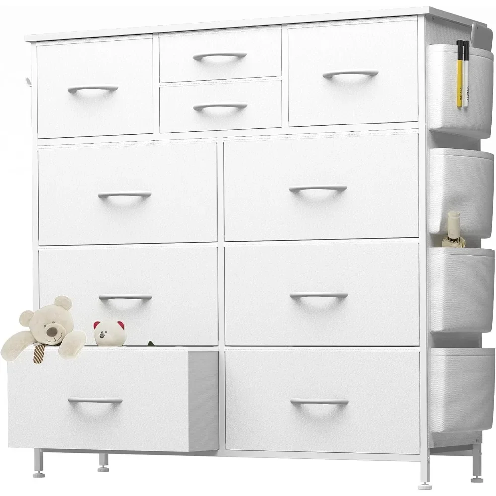 10 Drawer Dresser, Chest of Drawers for Bedroom, PU Dresser with Side Pockets, Hooks, Wooden Top and Sturdy Metal Frame
10 Drawer Dresser, Chest of Drawers for Bedroom, PU Dresser with Side Pockets, Hooks, Wooden Top and Sturdy Metal Frame