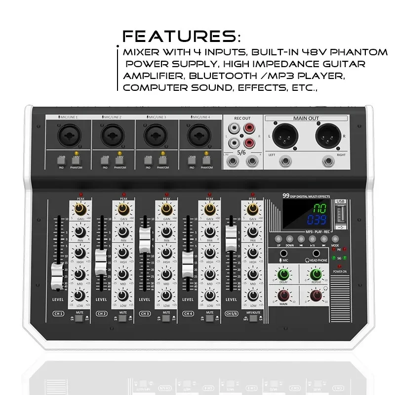 Sound Mixing Console 99DSP Outdoor Audio Mixer With USB Interface Suitable For Stage Performance Wedding Conference Home
Sound Mixing Console 99DSP Outdoor Audio Mixer With USB Interface Suitable For Stage Performance Wedding Conference Home