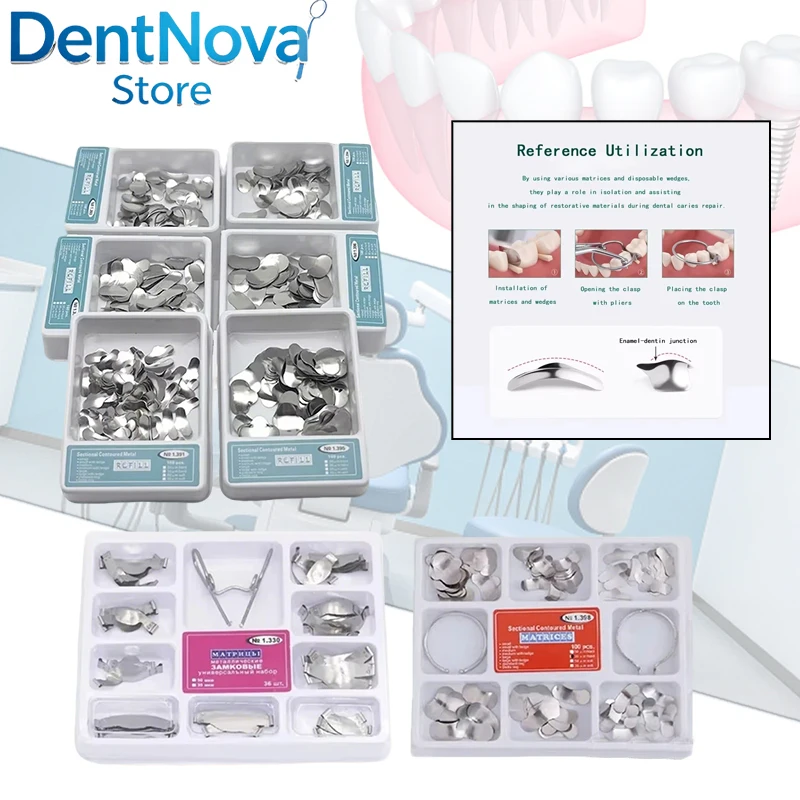 Dental Matrix Band Kit with Metal Rings Sectional Contoured Matrices for Teeth Restoration Dentistry Forming Tools
Dental Matrix Band Kit with Metal Rings Sectional Contoured Matrices for Teeth Restoration Dentistry Forming Tools