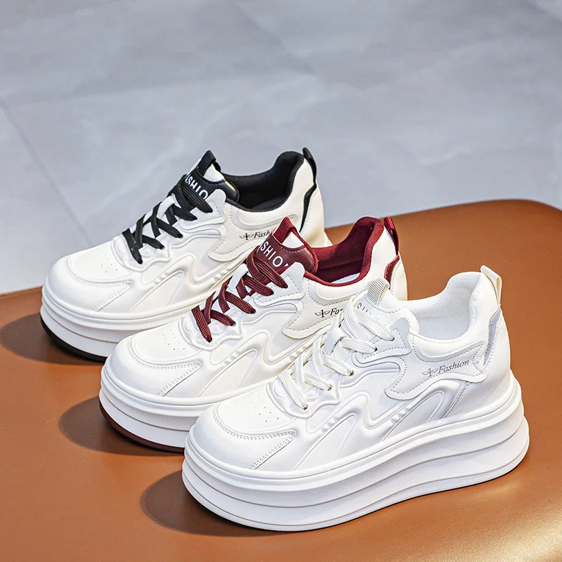 Wedge Sneakers With Lace Up Design Round Toe Non Slip Thick Sole Casual Daily Walking Shoes Available In Black Red White Laces F
Wedge Sneakers With Lace Up Design Round Toe Non Slip Thick Sole Casual Daily Walking Shoes Available In Black Red White Laces F