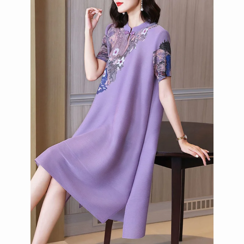 Casual Dress Female 2023 Summer New Pleated Print Loose Fashion Stand Collar Short Sleeve Slim Medium Long Dress Women Dress
Casual Dress Female 2023 Summer New Pleated Print Loose Fashion Stand Collar Short Sleeve Slim Medium Long Dress Women Dress