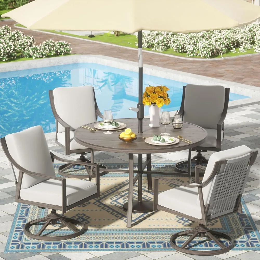 5-Piece Outdoor Patio Dining Set, 4pcs Patio Swivel Rocking Chairs and 38’’ Round Dining Table with 1.65’’ Umbrella Hole
5-Piece Outdoor Patio Dining Set, 4pcs Patio Swivel Rocking Chairs and 38’’ Round Dining Table with 1.65’’ Umbrella Hole