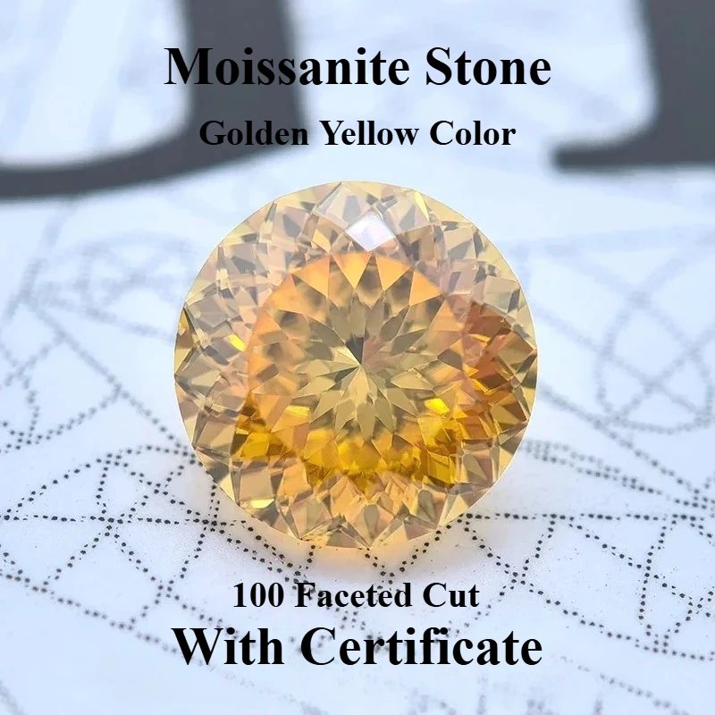 Moissanite Stone Round Shape Golden Yellow Color 100 Faceted Cut Lab Grown Gemstone for Charms Women Jewel with Certificate
Moissanite Stone Round Shape Golden Yellow Color 100 Faceted Cut Lab Grown Gemstone for Charms Women Jewel with Certificate