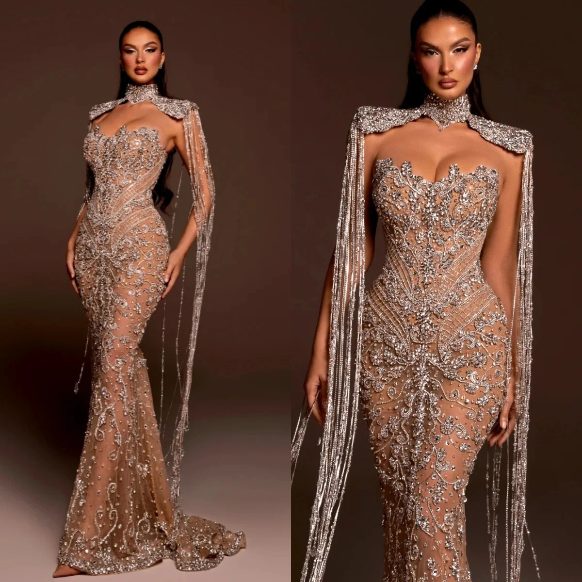 Vintage Beaded Embroidery Evening Dresses Shiny Tassels Crystal Mermaid Prom Dress Customized Floor Length Lace Party Gown
Vintage Beaded Embroidery Evening Dresses Shiny Tassels Crystal Mermaid Prom Dress Customized Floor Length Lace Party Gown