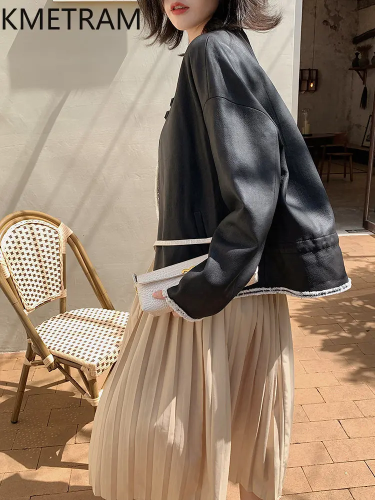 KMETRAM Genuine Italy Sheepskin Leather Jacket Woman Black Short Coat Chinese Style Leather Jackets Women Clothing Fall 2026가죽자켓
KMETRAM Genuine Italy Sheepskin Leather Jacket Woman Black Short Coat Chinese Style Leather Jackets Women Clothing Fall 2026가죽자켓