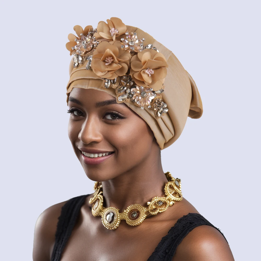 Indian African Women's Turban Cap Nigeria Auto Gele Headtie Already Made Wedding Geles Female Head Wraps with Diamond Flower
Indian African Women's Turban Cap Nigeria Auto Gele Headtie Already Made Wedding Geles Female Head Wraps with Diamond Flower