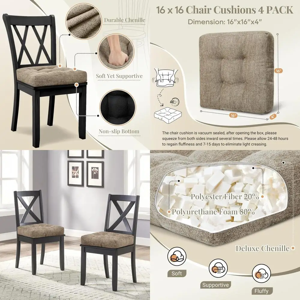 Set of 4 Non-Slip Thick Seat Cushions for Dining Chairs, 16 x 16 x 4, Khaki
Set of 4 Non-Slip Thick Seat Cushions for Dining Chairs, 16 x 16 x 4, Khaki