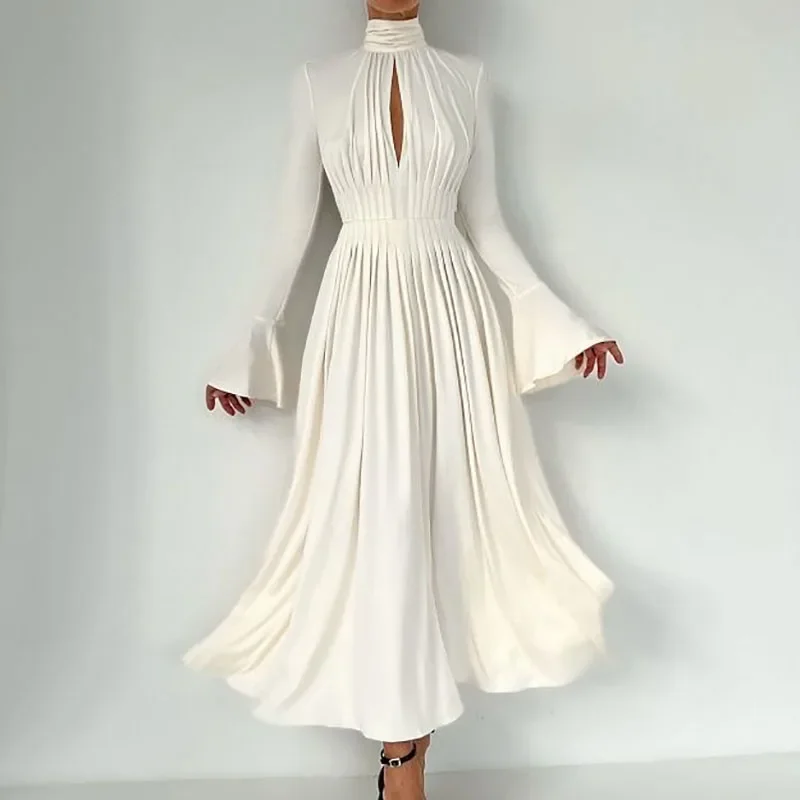 Casual Solid Pleated Women's Dresses Elegant Turtleneck Hollow Party Dress 2023 Autumn Solid Flare Sleeves High Waist Long Dress
Casual Solid Pleated Women's Dresses Elegant Turtleneck Hollow Party Dress 2023 Autumn Solid Flare Sleeves High Waist Long Dress