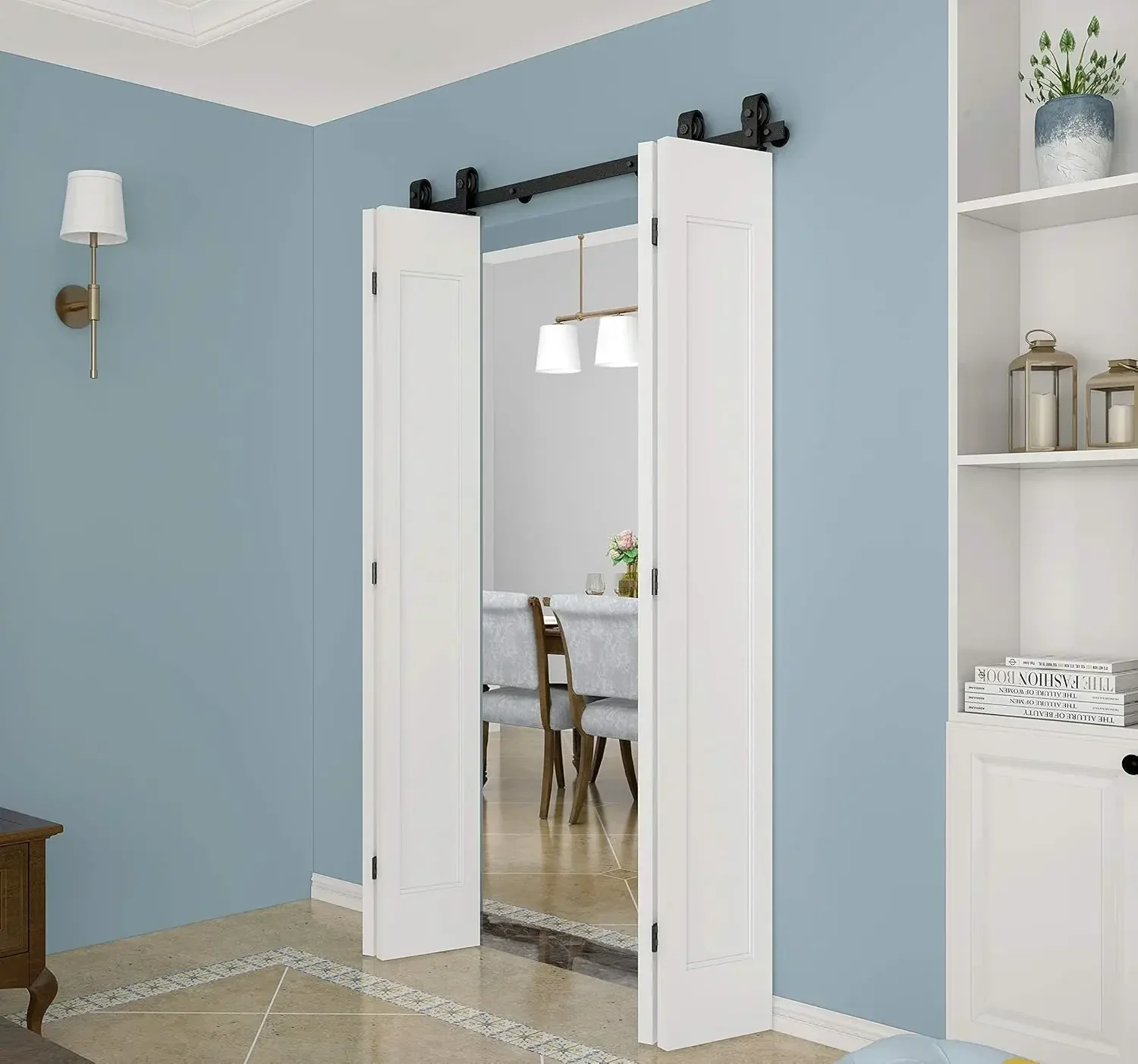 63in Bi-Folding Sliding Barn Door Hardware,1 Piece Sliding Track Top Mount Roller,Kit for 4 Doors(NO Door),Fit MAX Door Width
63in Bi-Folding Sliding Barn Door Hardware,1 Piece Sliding Track Top Mount Roller,Kit for 4 Doors(NO Door),Fit MAX Door Width