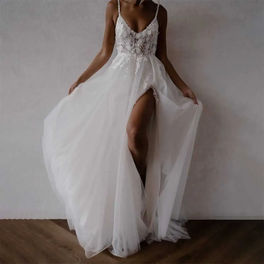 Elegant Lace Wedding Dress V-Neck Spaghetti Straps Mermaid Bride Gowns Lace Appliques Backless Evening Dresses for Bridal Party
Elegant Lace Wedding Dress V-Neck Spaghetti Straps Mermaid Bride Gowns Lace Appliques Backless Evening Dresses for Bridal Party