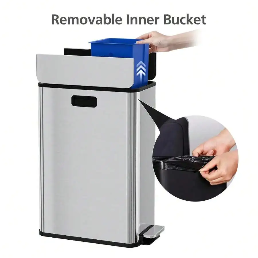 28L Dual Compartment Stainless Steel Pedal Trash Can With Removable Inner Buckets And Soft-Close Lid
28L Dual Compartment Stainless Steel Pedal Trash Can With Removable Inner Buckets And Soft-Close Lid