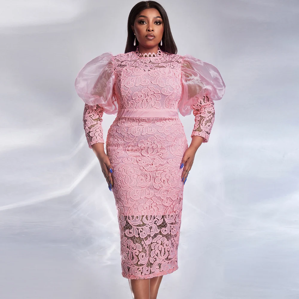 Plus Size Lace See-Through Women’s Dress Elegant Solid Puff Sleeve Slim Midi Dress 2025 Female Autunm Round Neck Evening Dresses
Plus Size Lace See-Through Women’s Dress Elegant Solid Puff Sleeve Slim Midi Dress 2025 Female Autunm Round Neck Evening Dresses