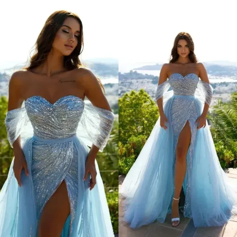 Light Blue Sexy Off Shoulder Mermaid Ball Dress Side Split Detachable Beaded Women's Formal Dinner Dress Customization
Light Blue Sexy Off Shoulder Mermaid Ball Dress Side Split Detachable Beaded Women's Formal Dinner Dress Customization