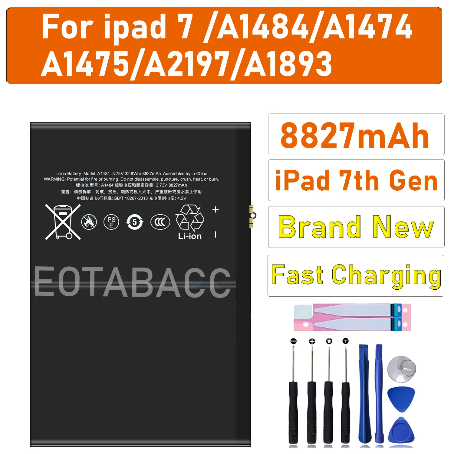 8827mah battery For Apple ipad 7 ipad7 A1484/A1474/A1475/A2197/A1893 Tablet Battery
8827mah battery For Apple ipad 7 ipad7 A1484/A1474/A1475/A2197/A1893 Tablet Battery