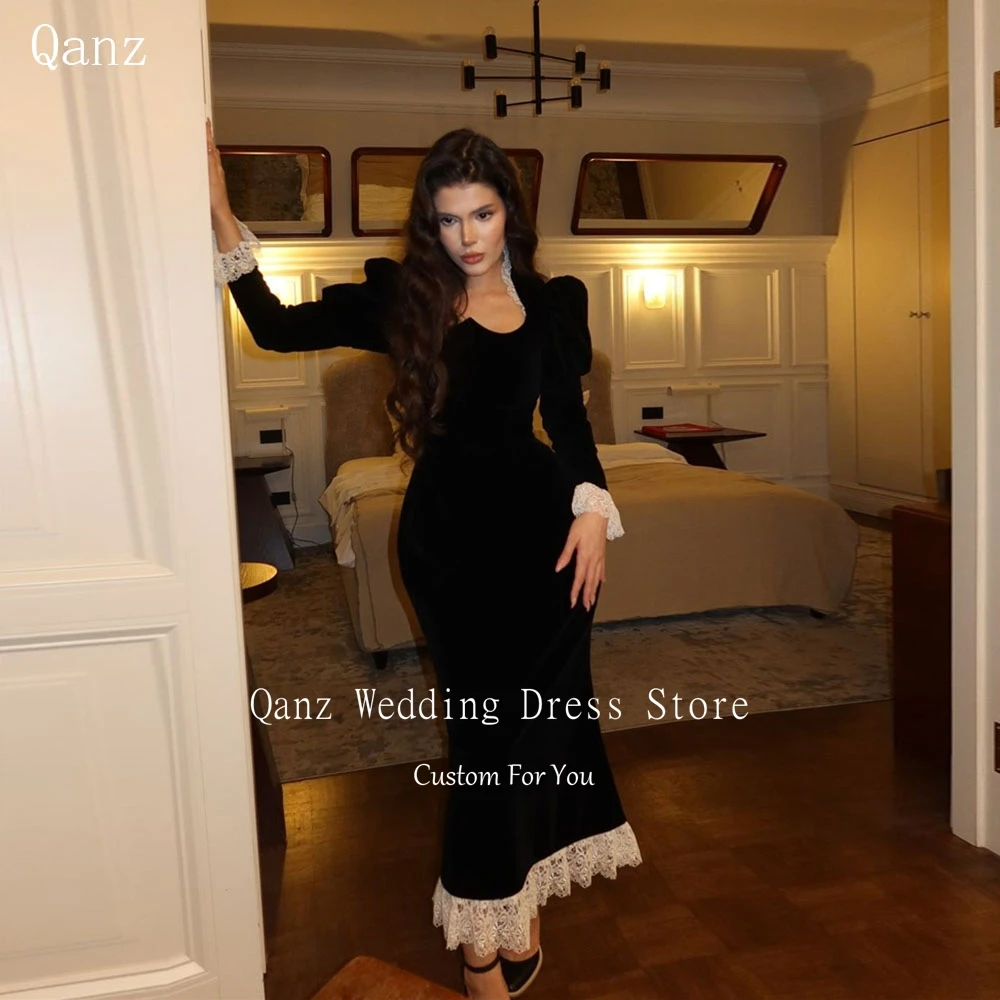 Qanz Black Velvet Mermaid Evening Dresses With White Lace Formal Occasion Gowns for Women Gala Outfits Party Dresses Customized
Qanz Black Velvet Mermaid Evening Dresses With White Lace Formal Occasion Gowns for Women Gala Outfits Party Dresses Customized