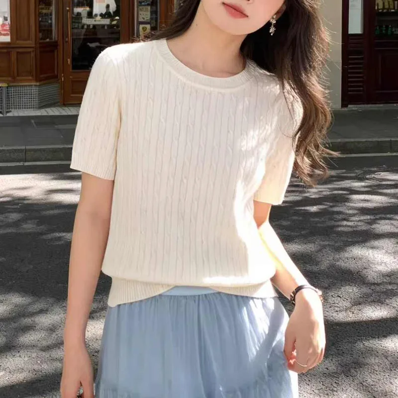 Knitted Sweater Women Pullovers Knitwears Short Sleeve Knit Sweater Pullover Women Tops New Summer O-Neck Women Clothing Q3854
Knitted Sweater Women Pullovers Knitwears Short Sleeve Knit Sweater Pullover Women Tops New Summer O-Neck Women Clothing Q3854