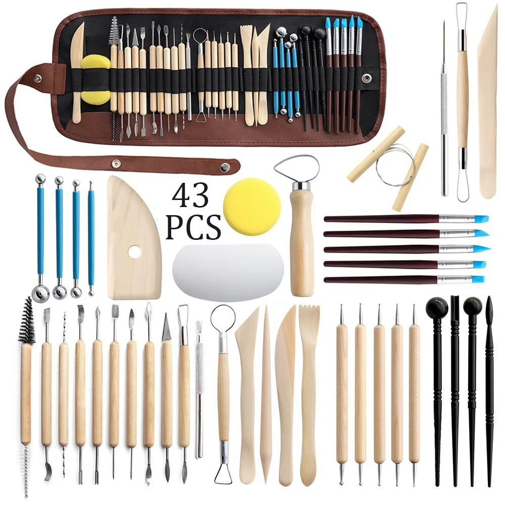 43-piece pottery tool set, clay carving knife, clay modeling and trimming scraper, silicone dotting pen, detail needle
43-piece pottery tool set, clay carving knife, clay modeling and trimming scraper, silicone dotting pen, detail needle