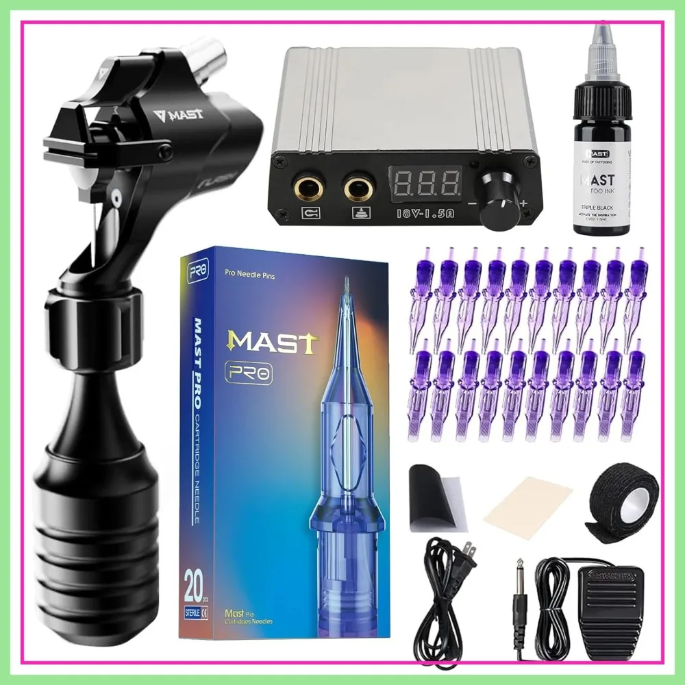 Rotary Tattoo Machine Kit with Cartridges, Disposable Needles, Power Supply, 20 Needles, 0.5oz Ink, Adjustable Grip, 3.5mm Stroke
Rotary Tattoo Machine Kit with Cartridges, Disposable Needles, Power Supply, 20 Needles, 0.5oz Ink, Adjustable Grip, 3.5mm Stroke