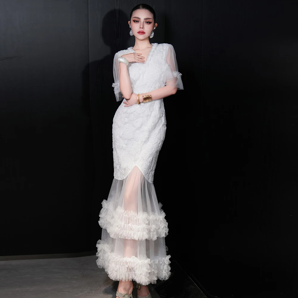ZJYT Summer Ladies Long Mermaid Dress Women Elegant Short Sleeve V Neck Sexy See Through White Mesh Evening Party Formal Gown
ZJYT Summer Ladies Long Mermaid Dress Women Elegant Short Sleeve V Neck Sexy See Through White Mesh Evening Party Formal Gown