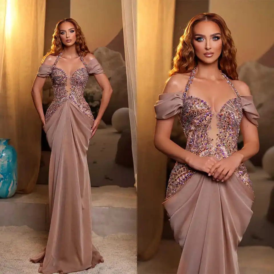 Elegant Evening Dresses Mermaid Halter Rhinestones Crystals Sleeveless Prom Gown Party Dresses Vestido De Noite Customized
Elegant Evening Dresses Mermaid Halter Rhinestones Crystals Sleeveless Prom Gown Party Dresses Vestido De Noite Customized