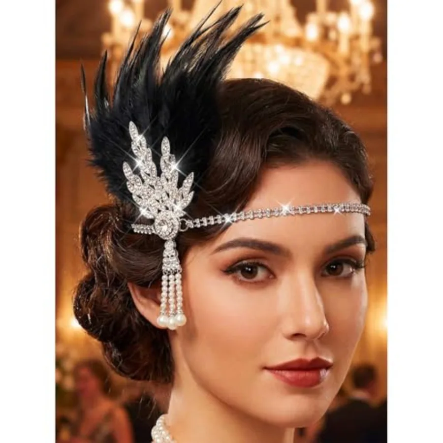 1920s Flapper Feather Headband Leaf Rhinestones Headpiece Pearl Roaring 20s Headdress Hair Accessories for Women,One Size
1920s Flapper Feather Headband Leaf Rhinestones Headpiece Pearl Roaring 20s Headdress Hair Accessories for Women,One Size