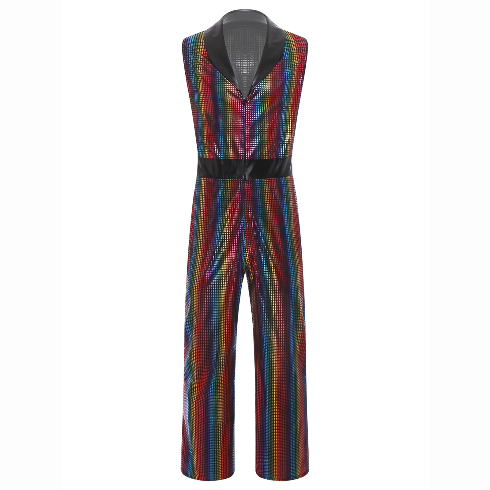 Mens Retro Disco Jumpsuit Lapel V Neck Sleeveless Wide Leg Bodysuit Metallic Shiny Plaid Romper for Club Stage Rave Party
Mens Retro Disco Jumpsuit Lapel V Neck Sleeveless Wide Leg Bodysuit Metallic Shiny Plaid Romper for Club Stage Rave Party
