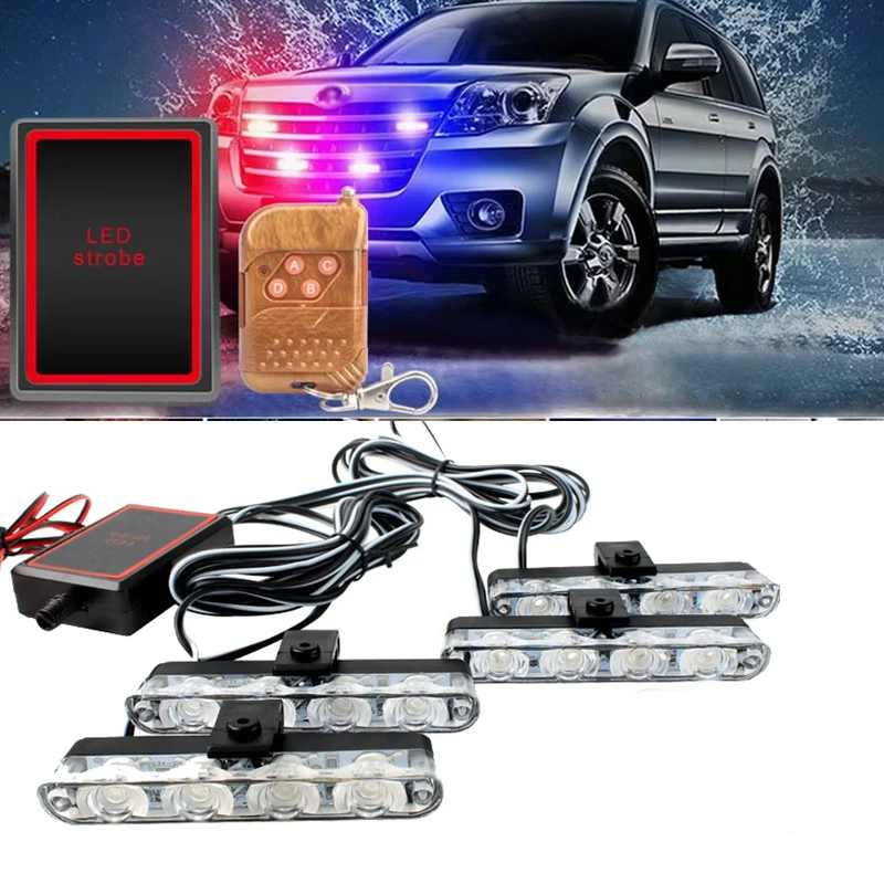 4 In 1 Car Red Blue Emergency Flash Lights 12V With Wireless Remote Control Strobe Front Grille Light For Cars Truck Van SUV
4 In 1 Car Red Blue Emergency Flash Lights 12V With Wireless Remote Control Strobe Front Grille Light For Cars Truck Van SUV