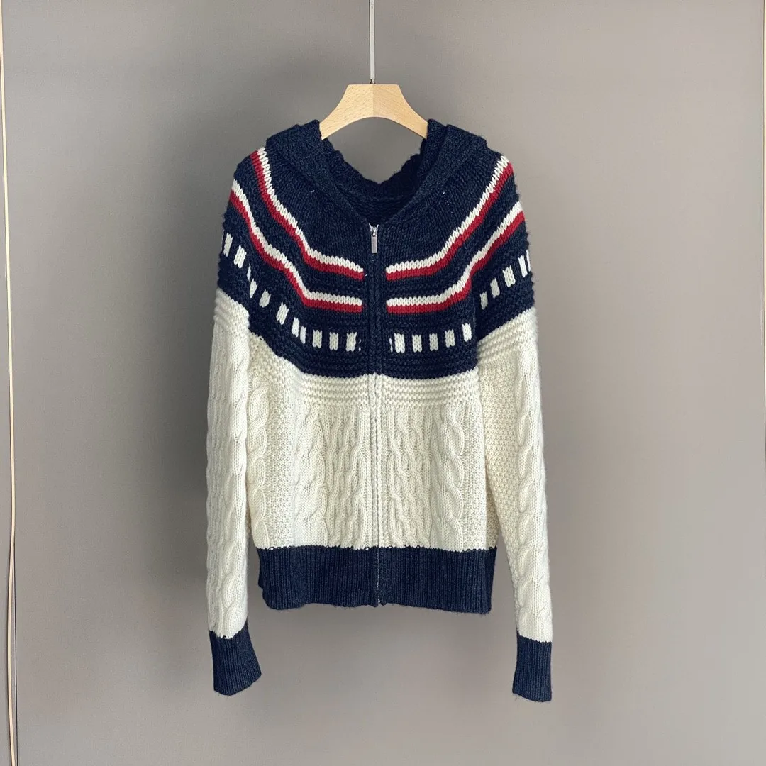 Spring B*C Women's Wool Cashmere Cardigan Color Contrast Pattern Long Sleeve Fashion Ladies Knitted Hooded Sweater
Spring B*C Women's Wool Cashmere Cardigan Color Contrast Pattern Long Sleeve Fashion Ladies Knitted Hooded Sweater