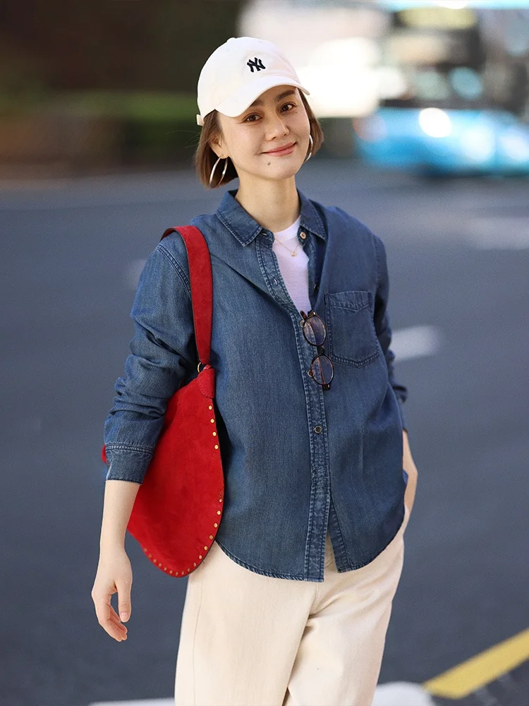 WinnieTang Casual Denim Retro Waed Commute irt Top Straight Leg Long Sve Regular Length Lenzing Modal Fiber
WinnieTang Casual Denim Retro Waed Commute irt Top Straight Leg Long Sve Regular Length Lenzing Modal Fiber