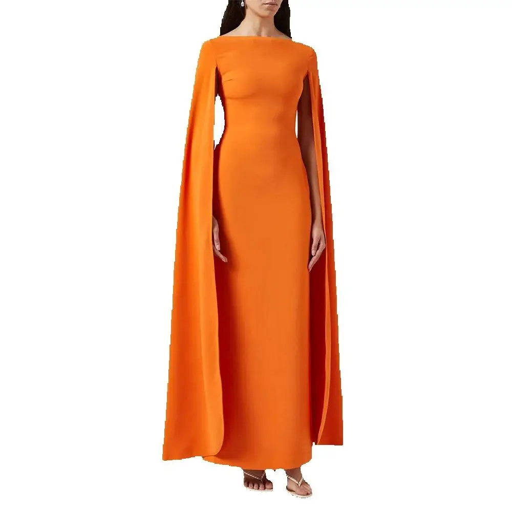 Orange Prom Dress Column Cloak Sleeves Ankle Length Simple Prom Gowns for Women 2025 Boat Neck Back Slit Formal Party Dress Maxi
Orange Prom Dress Column Cloak Sleeves Ankle Length Simple Prom Gowns for Women 2025 Boat Neck Back Slit Formal Party Dress Maxi