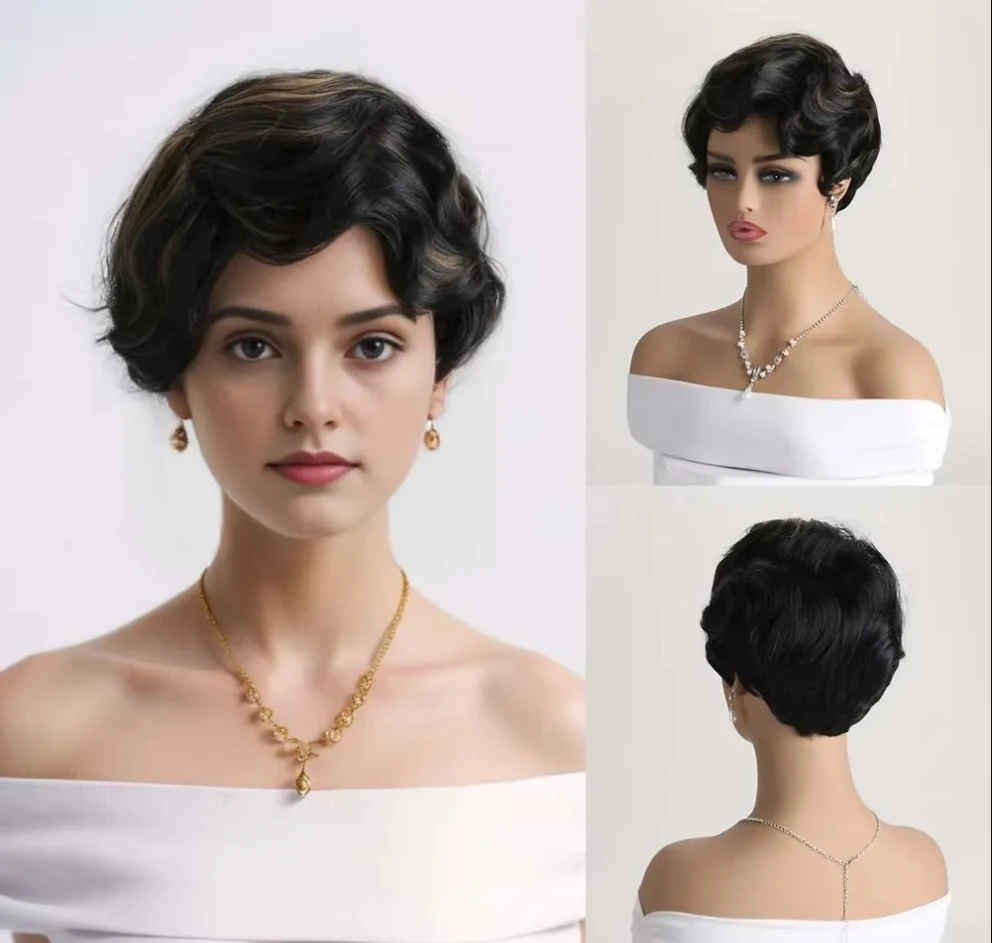 Short Black Mixed Light Brown Curly Wigs For Women Daily Wear Pixie Cut Layered Wig With Bangs Synthetic Wigs Cosplay Wigs
Short Black Mixed Light Brown Curly Wigs For Women Daily Wear Pixie Cut Layered Wig With Bangs Synthetic Wigs Cosplay Wigs