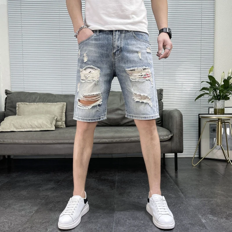 Summer Men's Distressed Denim Shorts Elastic Comfort Mid Length High Street Style Casual Five Points 2026 Trendy
Summer Men's Distressed Denim Shorts Elastic Comfort Mid Length High Street Style Casual Five Points 2026 Trendy