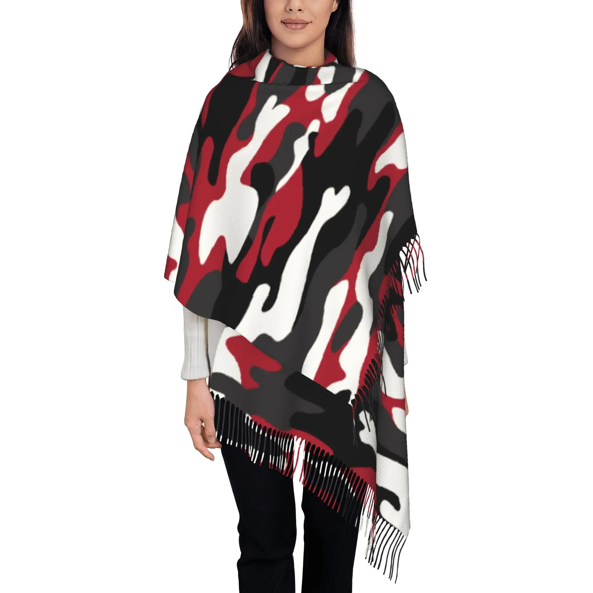 Custom Red White Camouflage Pattern Tassel Scarf Women Soft Shawl Wrap Female Winter Fall Scarves
Custom Red White Camouflage Pattern Tassel Scarf Women Soft Shawl Wrap Female Winter Fall Scarves